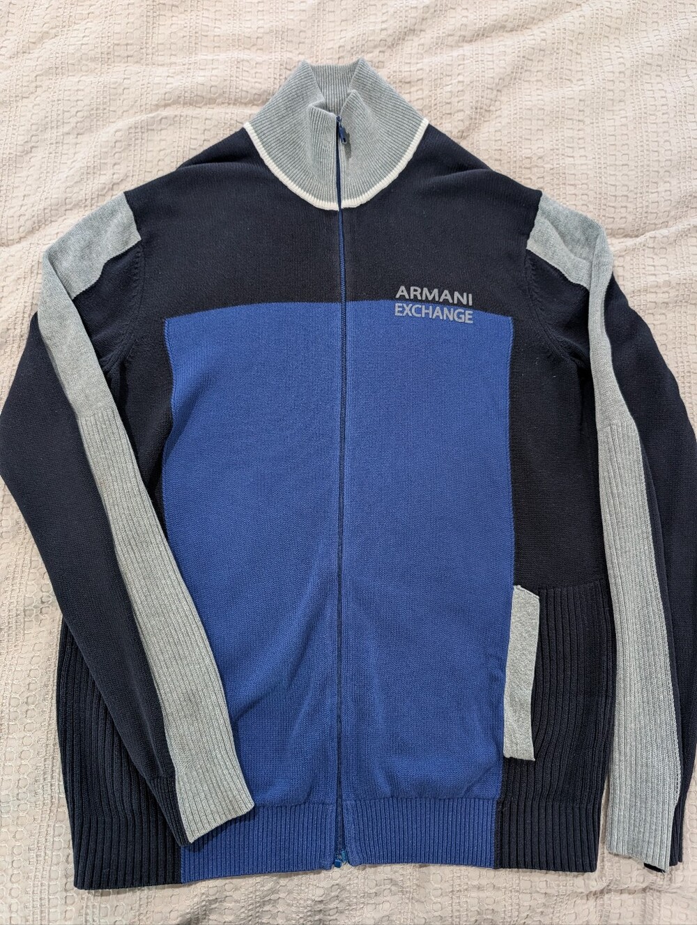 Armani Exchange Navy & Gray Full-Zip Knit Jacket